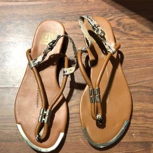 Worn once tan and snakeskin sandal